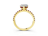 Yellow gold Heart Cut Diamond Solitaire Ring with Round with Garnet side stone Pavé Band and Four-Prong Setting_39