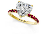 Yellow gold Heart Cut Diamond Solitaire Ring with Round with Garnet side stone Pavé Band and Prong Setting_25