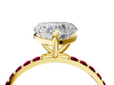 Yellow gold Heart Cut Diamond Solitaire Ring with Round with Garnet side stone Pavé Band and Prong Setting_28