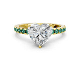 Yellow gold Heart Cut Diamond Solitaire Ring with Round with Green Sapphire side stone Pavé Band and Four-Prong Setting_36