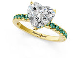 Yellow gold Heart Cut Diamond Solitaire Ring with Round with Green Sapphire side stone Pavé Band and Four-Prong Setting_37
