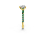 Yellow gold Heart Cut Diamond Solitaire Ring with Round with Green Sapphire side stone Pavé Band and Four-Prong Setting_38