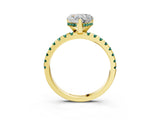 Yellow gold Heart Cut Diamond Solitaire Ring with Round with Green Sapphire side stone Pavé Band and Four-Prong Setting_39