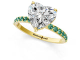 Yellow gold Heart Cut Diamond Solitaire Ring with Round with Green Sapphire side stone Pavé Band and Prong Setting_1