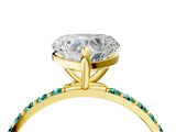 Yellow gold Heart Cut Diamond Solitaire Ring with Round with Green Sapphire side stone Pavé Band and Prong Setting_4