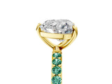 Yellow gold Heart Cut Diamond Solitaire Ring with Round with Green Sapphire side stone Pavé Band and Prong Setting_5