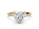 Yellow gold Heart Cut Diamond Solitaire Ring with Round with Moissanite side stone Pavé Band and Prong Setting_12