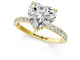 Yellow gold Heart Cut Diamond Solitaire Ring with Round with Moissanite side stone Pavé Band and Prong Setting_13