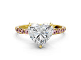 Yellow gold Heart Cut Diamond Solitaire Ring with Round with Morganite side stone Pavé Band and Prong Setting_12