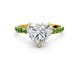 Yellow gold Heart Cut Diamond Solitaire Ring with Round with Peridot side stone Pavé Band and Prong Setting