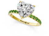 Yellow gold Heart Cut Diamond Solitaire Ring with Round with Peridot side stone Pavé Band and Prong Setting_1