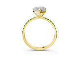 Yellow gold Heart Cut Diamond Solitaire Ring with Round with Peridot side stone Pavé Band and Prong Setting_3