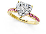 Yellow gold Heart Cut Diamond Solitaire Ring with Round with Pink Sapphire side stone Pavé Band and Four-Prong Setting_37