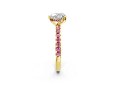 Yellow gold Heart Cut Diamond Solitaire Ring with Round with Pink Sapphire side stone Pavé Band and Four-Prong Setting_38