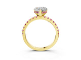 Yellow gold Heart Cut Diamond Solitaire Ring with Round with Pink Sapphire side stone Pavé Band and Four-Prong Setting_39