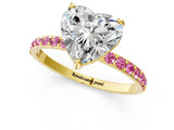 Yellow gold Heart Cut Diamond Solitaire Ring with Round with Pink Sapphire side stone Pavé Band and Prong Setting_13