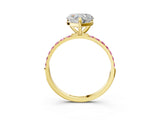 Yellow gold Heart Cut Diamond Solitaire Ring with Round with Pink Sapphire side stone Pavé Band and Prong Setting_15