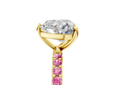 Yellow gold Heart Cut Diamond Solitaire Ring with Round with Pink Sapphire side stone Pavé Band and Prong Setting_17