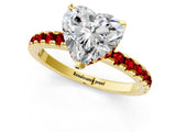 Yellow gold Heart Cut Diamond Solitaire Ring with Round with Ruby side stone Pavé Band and Four-Prong Setting_37