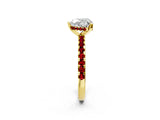 Yellow gold Heart Cut Diamond Solitaire Ring with Round with Ruby side stone Pavé Band and Four-Prong Setting_38