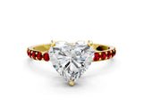 Yellow gold Heart Cut Diamond Solitaire Ring with Round with Ruby side stone Pavé Band and Prong Setting_36