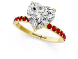 Yellow gold Heart Cut Diamond Solitaire Ring with Round with Ruby side stone Pavé Band and Prong Setting_37