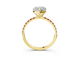 Yellow gold Heart Cut Diamond Solitaire Ring with Round with Ruby side stone Pavé Band and Prong Setting_39