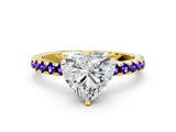 Yellow gold Heart Cut Diamond Solitaire Ring with Round with Tanzanite side stone Pavé Band and Four-Prong Setting_36