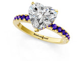 Yellow gold Heart Cut Diamond Solitaire Ring with Round with Tanzanite side stone Pavé Band and Four-Prong Setting_37