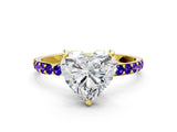 Yellow gold Heart Cut Diamond Solitaire Ring with Round with Tanzanite side stone Pavé Band and Prong Setting_12