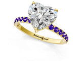 Yellow gold Heart Cut Diamond Solitaire Ring with Round with Tanzanite side stone Pavé Band and Prong Setting_13