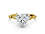 Yellow gold Heart Cut Diamond Solitaire Ring with Round with Yellow Sapphire side stone Pavé Band and Prong Setting_12