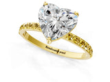 Yellow gold Heart Cut Diamond Solitaire Ring with Round with Yellow Sapphire side stone Pavé Band and Prong Setting_13