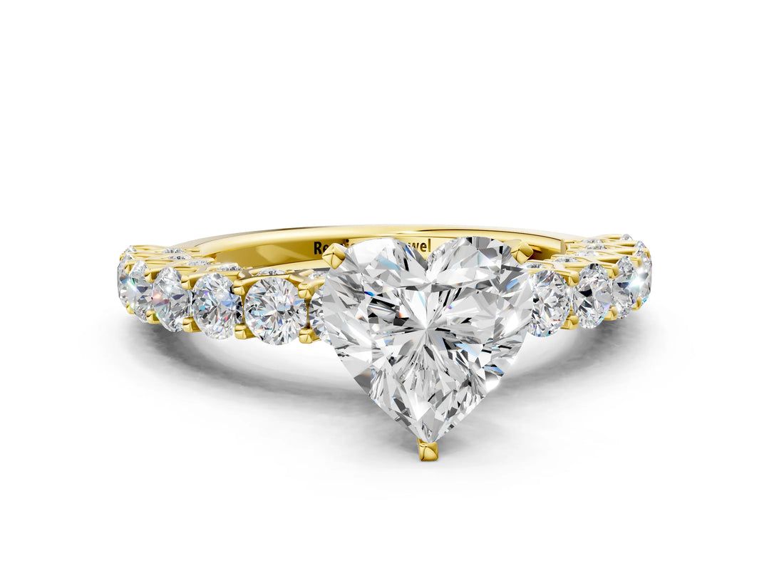 Yellow gold Heart Cut Diamond Solitaire Ring with Shared Prong Pavé Band and Four-Prong Setting_84
