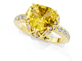 Yellow gold Heart Cut Diamond Solitaire Ring with Shared Prong Pavé Band_1