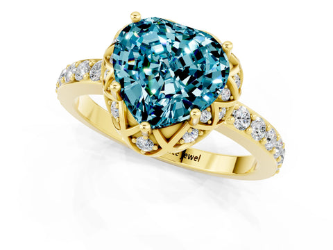 Yellow gold Heart Cut Diamond Solitaire Ring with Shared Prong Pavé Band_1