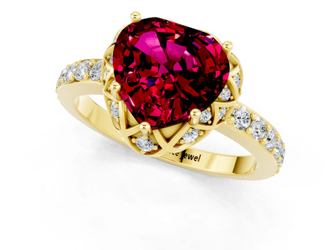 Yellow gold Heart Cut Diamond Solitaire Ring with Shared Prong Pavé Band_1