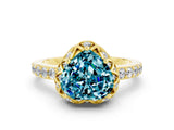 Yellow gold Heart Cut Diamond Solitaire Ring with Shared Prong Pavé Band
