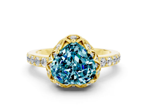 Yellow gold Heart Cut Diamond Solitaire Ring with Shared Prong Pavé Band