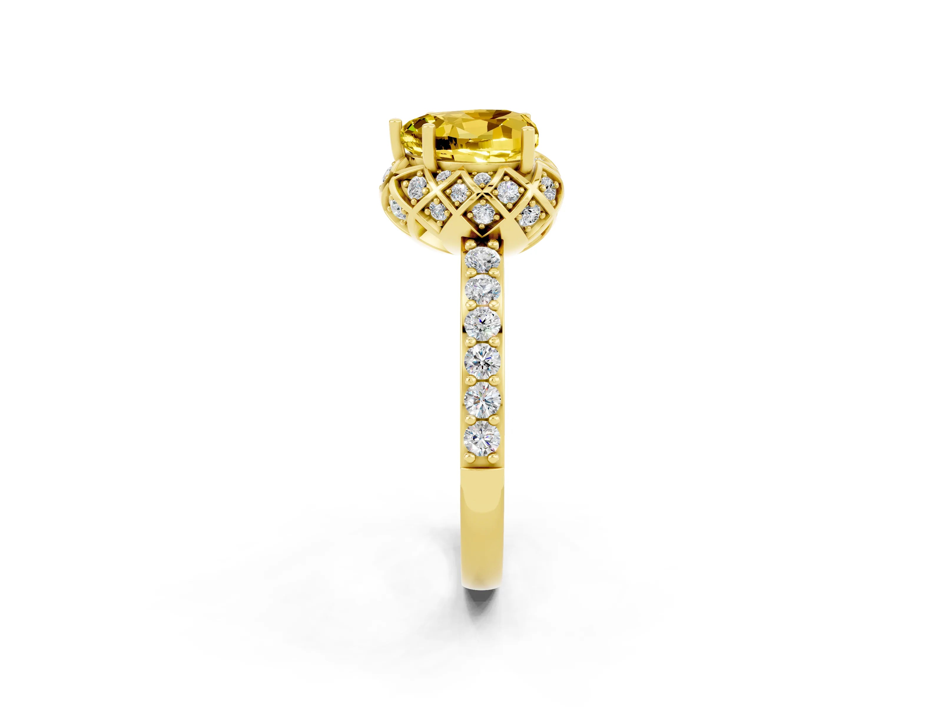 Yellow gold Heart Cut Diamond Solitaire Ring with Shared Prong Pavé Band_2