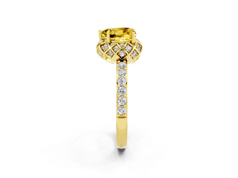 Yellow gold Heart Cut Diamond Solitaire Ring with Shared Prong Pavé Band_2