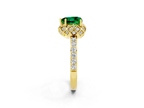 Yellow gold Heart Cut Diamond Solitaire Ring with Shared Prong Pavé Band_2