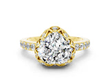 Yellow gold Heart Cut Diamond Solitaire Ring with Shared Prong Pavé Band