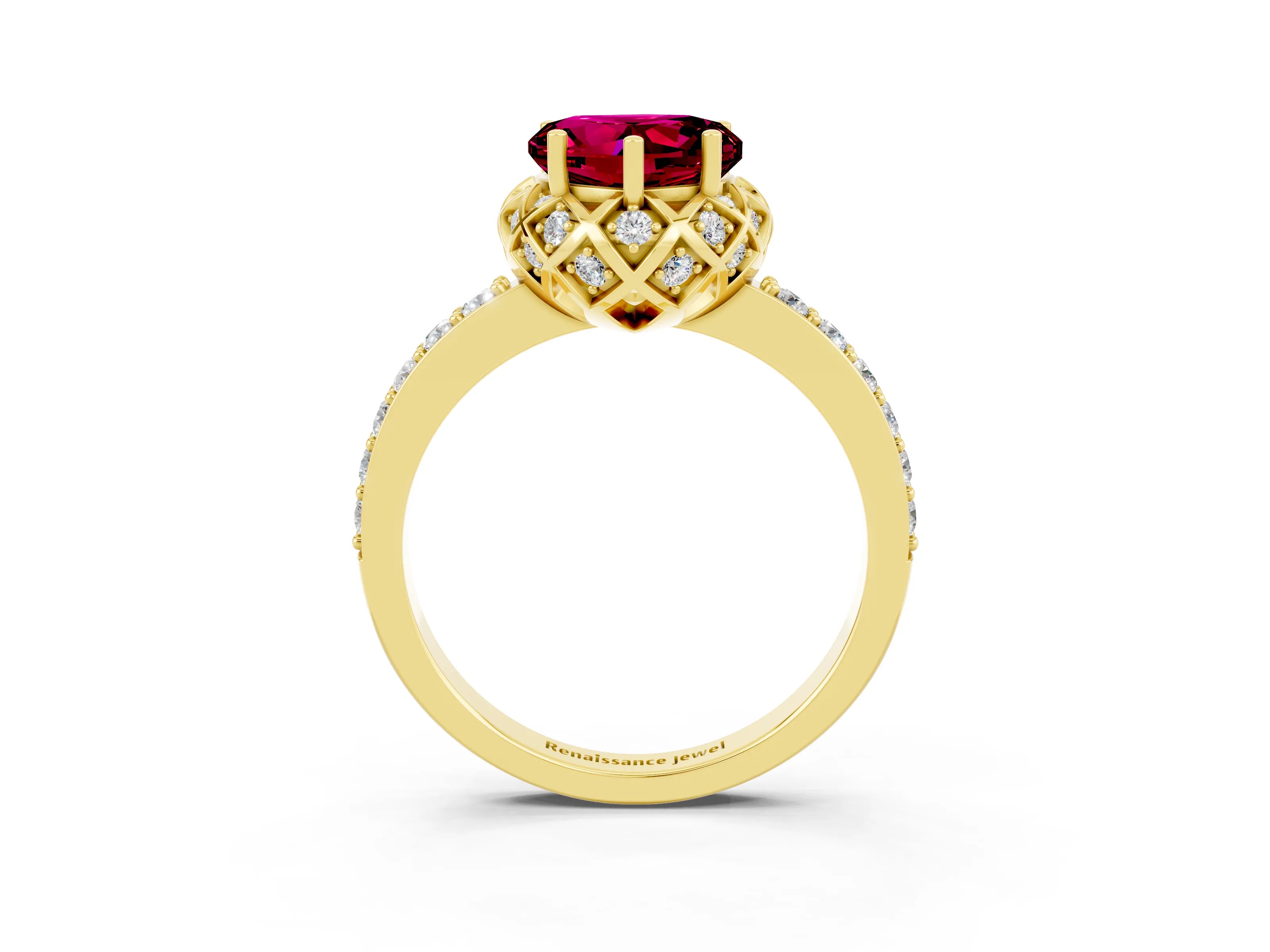 Yellow gold Heart Cut Diamond Solitaire Ring with Shared Prong Pavé Band_3