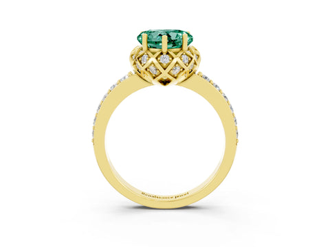 Yellow gold Heart Cut Diamond Solitaire Ring with Shared Prong Pavé Band_3