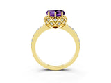 Yellow gold Heart Cut Diamond Solitaire Ring with Shared Prong Pavé Band_3