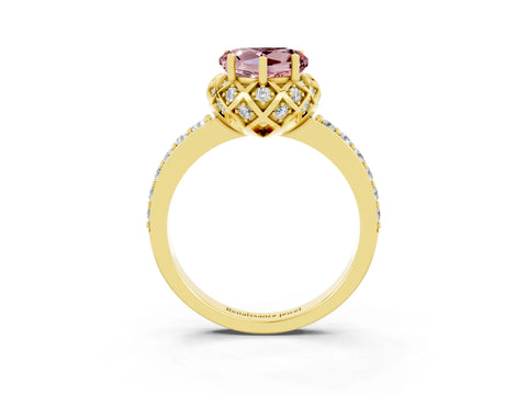 Yellow gold Heart Cut Diamond Solitaire Ring with Shared Prong Pavé Band_3