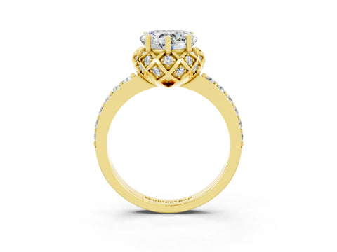 Yellow gold Heart Cut Diamond Solitaire Ring with Shared Prong Pavé Band_3