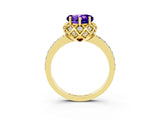 Yellow gold Heart Cut Diamond Solitaire Ring with Shared Prong Pavé Band_3