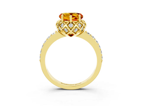 Yellow gold Heart Cut Diamond Solitaire Ring with Shared Prong Pavé Band_3